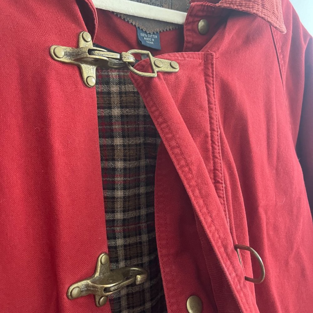 VINTAGE men's small woolrich red hunting jacket with clasps & plaid wool lining - Picture 5 of 6